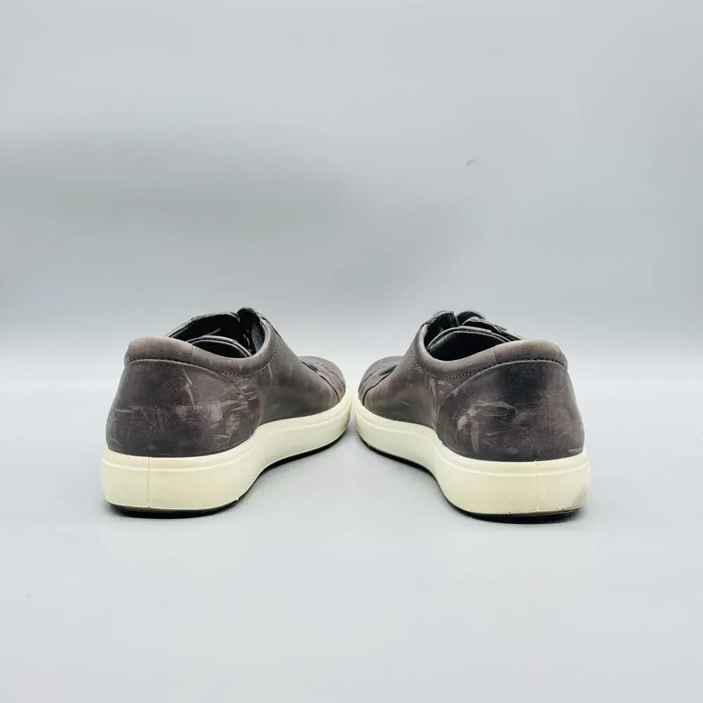 ECCO Shoes Mens 8.5 Gray Leather Low Top Casual Sneakers Comfort Walking